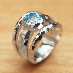 Blue Topaz Handcrafted Sterling Silver Ring from Bali - Sparkling Pool | NOVICA What To Wear In Bali, Silver Soldering, Night Reception, Marquise Cut Diamond Engagement Rings, Blue Topaz Ring Sterling Silver, Topaz Cocktail Ring, Ring Redesign, Topaz Wedding Ring, Fork Jewelry