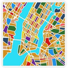 a map of the city of new york, usa with colorful lines and colors on it