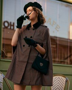 Plaid Cape Coat, Mantel Cape, Cape Outfit, Plaid Capes, Tailored Clothes, Cape Coat, Retro Clothing, Brown Plaid, Double Breasted Coat