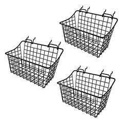 three wire baskets are shown in black on a white background, each with an individual's own handle