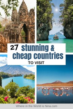 several pictures with the words, stunning and cheap countries to visit in front of them