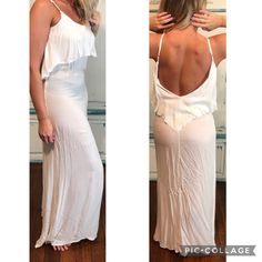 The Prettiest Flounced Top Maxi Dress With Adjustable Straps And Plunge V Back! So Pretty! This Is A Brand New Sample Piece. So, There Are No Tags. Bust About 18” And Waist About 15.5”. Length From Bottom Of Strap Is About 55”! 100% Rayon. This Is Just So Lovely Pretty Much The Perfect White Maxi Dress And A Definite Staple For Your Summer Wardrobe! Flowy Maxi Dress For Day Out, Flowy Flirty Maxi Dress For Day Out, Beach Maxi Dress With Ruffle Hem In Rayon, Beach Rayon Maxi Dress With Ruffle Hem, Flowy Ruffled Maxi Dress For Day Out, Summer Rayon Dresses With Ruffles, Fitted Ruffled Maxi Dress For Vacation, Flowy Maxi Dress With Ruffle Hem For Day Out, Feminine Rayon Dresses With Ruffles