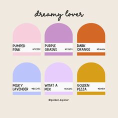 the different shades of purple, pink, orange and yellow are featured in this graphic