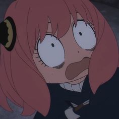 an anime character with pink hair and big eyes