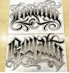 two different type of lettering on paper