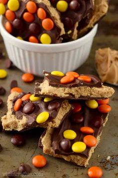 chocolate candy bars with m & ms in the middle