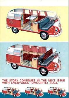 an advertisement for the vw camper van, with three different pictures on it