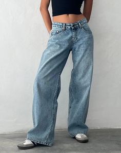 Blue Wash Extra Wide Low Rise Jeans | Roomy – motelrocks-com-us Dream Clothes Outfits, Mid Rise Baggy Jeans, Blue Baggy Jeans Outfit, Straight Leg Baggy Jeans, Blue Jeans Women, Wide Leg Denim Pants, Blue Clothing, Thanksgiving Outfits, Boyfriend Denim