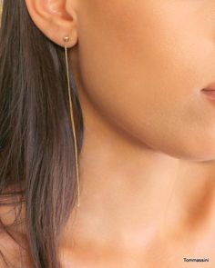 "\" CHAINED \" OK these earrings are so chic we cant get over it! They hang so elegantly from the ear, but the best part is you can totally wear them casually too! We know you'll get so many compliments in these beauties! L E T S . T A L K . E A R R I N G S ✤ Available in 14k gold filled and Sterling Silver ✤ Material is OK for most sensitive ears ✤ Available in one size - From the ear lobe it hangs approx 4.15 \"- ✤ Chain hangs from a gold filled or silver post stud ✤ Comes as a pair All purcha Minimalist Dangle Box Chain Jewelry, Minimalist Dangle Jewelry With Box Chain, Minimalist Box Chain Threader Earrings Gift, Dainty Adjustable Threader Earrings, Minimalist Dangle Threader Earrings, Minimalist Threader Drop Earrings With Box Chain, Minimalist Box Chain Threader Drop Earrings, Dainty Dangle Box Chain Jewelry, Minimalist Long Drop Linear Earrings With Adjustable Chain