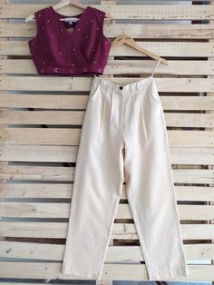 Crop Top, Blouse, Embroidered Top, Maroon Top, Pant set, Beige Pants, Handwoven Pants Teenage Traditional Outfits, Beige Pleated Pants, Casual College Outfits, Casual Indian Fashion, Fashion Tops Blouse, Trendy Dress Outfits, Trendy Fashion Tops, Casual Day Outfits, Hacks Clothes