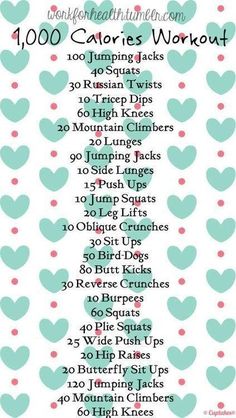 the 100 calories workout plan is shown in blue and pink hearts on a white background