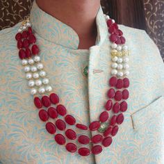 Multistrand Groom Jewelry, Indian Wedding Jewelry, Pakistani Groom Necklace, Long Necklace, Designer Fashion Jewelry, Sherwani Necklace 3 Layered Stone Pearl Beads Necklace An elegant pearl beads necklace with the most stunning festoon. The perfect accessory for your occasion. This necklace is handcrafted with love Necklace Length: Choose from the drop-down menu (comes with adjustable back Dori/cord) (Length of the necklace in the image is 24 inches) Package: 1 Necklace Material: Premium Pearl beads, stone Care: Store in an airtight plastic bag or box. Keep away from water, moist place & fragrance For Express shipping, the option is available in the drop-down menu at checkout. If you need any help regarding placing an order or express shipping, feel free to message us. DISCLAIMER: This pro Groom Jewelry, Jewelry Indian Wedding, Red Hoop Earrings, Jewelry Pakistani, Indian Necklace, Bollywood Jewelry, Red Necklace, Indian Wedding Jewelry, Jewelry Indian