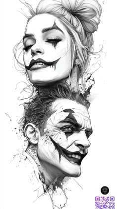 the joker and harley are drawn in pencil