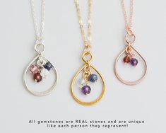 This sterling silver mother's birthstone necklace celebrates your loved ones and keeps them close to your heart, even if they're far away. An organic sterling silver ring is wrapped with your choice of birthstones making a beautiful, simple, personalized necklace. Each birthstone is a real stone, making it unique, just like each member of your family. ..........PRODUCT DETAILS• All components are sterling silver, 14k gold-fill or 14k rose gold-fill• Circle measures 20mm by 15mm - 13/16" by 9/16" Teardrop Charms Jewelry For Anniversary, Mother's Day Sterling Silver Birthstone Necklace, Sterling Silver Birthstone Necklace With Teardrop Pendant, Sterling Silver Teardrop Jewelry For Mother's Day, Sterling Silver Teardrop Pendant Birthstone Necklace, Sterling Silver Teardrop Birthstone Charm Necklace, Anniversary Jewelry With Birthstone In Teardrop Shape, Teardrop Birthstone Jewelry For Anniversary, Nickel-free May Birthstone Necklace For Anniversary