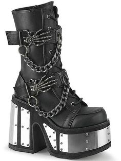 CAMEL-120 Platform Boots Heel Boots With Chains, Metal Skeleton Hand, Sombrero Cowboy, Alternative Shoes, Metal Skeleton, Goth Shoes, Demonia Shoes, Goth Boots, Punk Boots