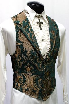 ARISTOCRAT VEST Green/gold Tapestry - Etsy Aristocrat Vest, Gold Waistcoat, Steampunk Mode, Male Dress, Steampunk Men, Gold Tapestry, Heavenly Bodies, Waist Coat, Chique Outfits