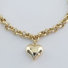 "\"Thick Rolo Chain, Heart Charm, 14k Gold Bracelet | Fine Jewelry in Love Puffy Heart Minimalist Bracelet for Everyday Use | Gift for Her\" P R O P E R T I E S The best finishing touch to every ensemble is our classic 14k gold rolo chain bracelet with a chic heart charm. It's stunning on its own, but it's also great with other bracelets for a more impressive look. This lovely charm bracelet is a timeless look that will be a go-to piece of your jewelry collection for decades to come. * Material: Heart Bracelet For Valentine's Day, Valentine's Day Heart Charm Bracelet, Heart Shaped Charm Bracelet With Lobster Clasp For Anniversary, Heart-shaped Charm Bracelet With Lobster Clasp For Anniversary, Heart-shaped Charm Bracelet Gift, Anniversary Heart Pendant Charm Bracelet, Mother's Day Heart Pendant Bracelet, Valentine's Day Charm Bracelet, Heart Shape Charm Bracelet For Her On Valentine's Day