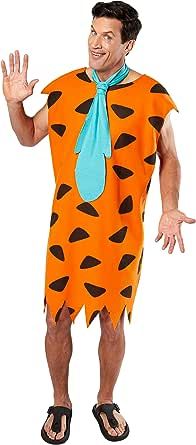 a man dressed in an orange costume with black spots on his chest and feet, holding out two hands