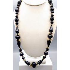 "Chic Vintage Black Lucite Beads Necklace with Gold Tone Spacers, Lovely Basic Retro Strand Measurement * 24\" unsigned Condition * Very nice condition, gently used. Size: Womens 24\" Condition: Pre-Owned Good" Afro Boho, Beaded Bracelet Patterns, Accessories Jewelry Necklace, Chic Vintage, Beads Necklace, Women Accessories Jewelry, Bracelet Patterns, Vintage Chic, Beaded Necklaces