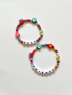 "For Lyfe Bracelet️ Each one of these trendy bracelets is crafted and handmade by me with love️. Bracelets will be very similar to those in the pictures and the rainbow color theme will be the same. This bracelet features the phrase \"BEST\" and \"FRIENDS\" which makes it the perfect gift to give to you and your best friend to celebrate your friendship in style. You can also customize these bracelets with names, initials, or other short phrases!  Recognizing that you might be selecting a pair of Casual Handmade Friendship Bracelets For Best Friend, Multicolor Casual Bracelets For Best Friend Gift, Casual Multicolor Bracelets For Best Friend Gift, Handmade Trendy Friendship Bracelets For Best Friend, Adjustable Multicolor Jewelry For Best Friend Gift, Trendy Bangle Friendship Bracelets, Personalized Bohemian Friendship Bracelets For Gifts, Handmade Casual Beaded Bracelets For Birthday, Personalized Pink Jewelry For Festivals