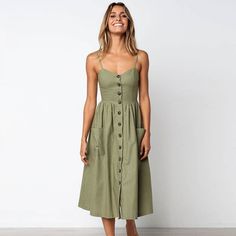 Vintage Army Green Summer Dress Price: 63.00 & FREE Shipping #dreamcatchertattoo #nativeamericans#bohovibes #gypsywitch #spiritualwarrior #meditationclass Floral Beach Dresses, Green Sundress