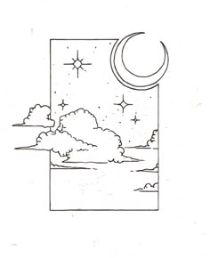 a drawing of the moon and clouds