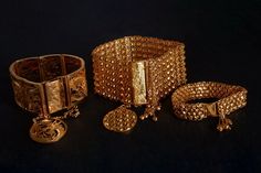 "Mid 20th century gold bracelet set in 22k. This is a Straits Chinese traditional bracelet, its taxonomy is a family of lace-like bracelets of varying height, ranging from 3, 5, 7 to a 10-row. These bracelets look intricate because of their repetitive ball-and-link component formations, each component is linked to the other by hand. This one is 3.3cm tall, a 7-ball stack is uncommon.  These 'lace' golden bracelets were and are sought after for being in-between bracelets and bangles. They have th Gold Victorian Bangle With Intricate Design, Traditional Gold Bracelet For Formal Festivals, Festive Yellow Gold Bracelets For Formal Occasions, Festive Gold Bracelets For Anniversary, Gold Bracelets For Anniversary And Festive Occasions, Festive Gold Bracelet For Anniversary, Festive Anniversary Gold Bracelets, Festive Gold Bracelet For Formal Occasions, Festive Formal Gold Bracelet