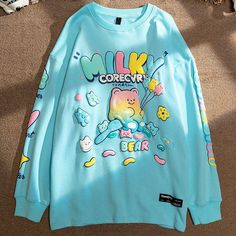 Cute Gummy Bear, Yume Kawaii, Egirl Outfits, Bear Sweatshirt, Sweatshirt Aesthetic, Free Aesthetic, Aesthetic Gift, Kawaii Harajuku, Retro Sweatshirts