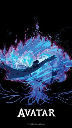 the poster for avatar shows a woman swimming in water with blue and pink swirls