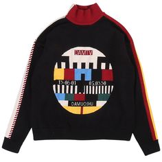 This supa sikk oversized sweater features a black knit construction and a graphic of SMPTE color barsFree Size:Bust: 106 cm / 41.7 in, Length: 55 cm / 21.6 in, Sleeve: 50 cm / 19.7 inMaterial: Acrylic Retro Summer Outfits, Boogzel Apparel, Goth Hippie, Clothes Grunge, Fashion Png, Graphic Print Top, Flannel Outfits, 90s Fashion Grunge, Outfit Pieces