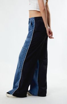 PacSun Denim Nylon Low Rise Baggy Track Pants | PacSun Women Evolve, Baggy Track Pants, Jeans Dama, Track Pants Women, Indian Photoshoot, Jeans T Shirt, Womens Denim, Women's Bottoms, Track Pant