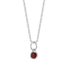 GARNET BIRTHSTONE CHARM - January birthdays – Starling Fine Jewelry White Gold Birthstone Necklace, Birthday Gift Charm Necklace With Round Pendant, Anniversary Birthstone Charm Necklace, Birthday Gift Round Pendant Charm Necklace, White Gold Pendant Birthstone Necklace, Elegant Birthstone Necklace With Charms For Birthday, White Gold Birthstone Dangle Jewelry, White Gold Birthstone Pendant Necklace, Classic White Gold Birthstone Necklace As Gift