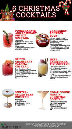 Christmas Cocktails Best Christmas Cocktails, Pear Cocktails, Christmas Shots, Creamy Eggnog, Rosemary Simple Syrup, Drinks Ideas, Citrus Cocktails, Cocktail Ideas, Tiki Cocktails