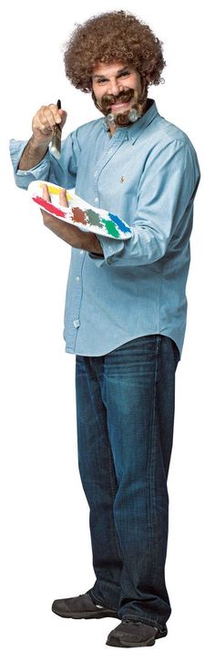 a man with an afro holding a paintbrush and palette