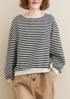 Women Autumn Long Sleeve Cotton Sweatshirt  Striped Female Loose Casual Pullovers Hoodies - Omychic Comfortable Room, Cup Size, Casual Pullover, Sleeve Cotton, Black Hoodie, Pullover Hoodie, Long Sleeve Tops, Loose Fitting, Hand Wash