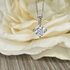 Asscher Moissanite Pendant Necklace 14k Gold, Simple Asscher Cut Necklace, Solitaire Necklace, Women's Square Necklace, Holiday Gift, #7075 #SimpleAsscherCut #AsscherPendant #WomensNecklace #SolitaireNecklace #AsscherMoissanite #AsscherNecklace #SquareNecklace #MoissanitePendant #7075 #HolidayGift Dazzling Diamond Necklace With Vs Clarity As Gift, Cushion Cut White Gold Diamond Necklace Gift, Elegant Asscher Cut Solitaire Necklace For Gift, Elegant Asscher Cut Solitaire Necklace As Gift, Fine Jewelry Solitaire Square Pendant Necklace For Anniversary, Diamond Cut Solitaire Necklace With Square Pendant For Gifts, Cushion Cut Diamond Necklace Gift, Cushion Cut Diamond Necklace For Gift, Square Diamond Cut Solitaire Necklace As Gift