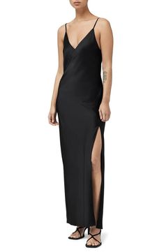 rag & bone Larissa Midi Satin Slipdress | Nordstrom Black Empire Waist Dress, Black Satin Midi Dress, Velvet Sheath Dress, Black Satin Dress, Midi Slip Dress, High Neck Tank, Empire Waist Dress, Black Sheath Dress, Satin Midi Dress