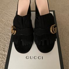 Very Rare Brand New Gucci Sandals. Purchased For Over $1k After Tax. No Price Discount. Luxury Closed Toe Mules With 4-inch Heel, Designer Black Block Heel Mules, Designer Black Mules With Block Heel, Luxury 4-inch Heel Closed Toe Mules, Gucci Luxury Round Toe Mules, Luxury Gucci Mules With Round Toe, Gucci Designer Sandals For Formal Occasions, Gucci Designer Formal Sandals, Designer Gucci Mules With Branded Heel Counter