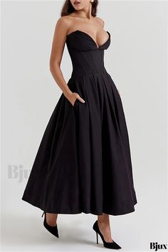 Bjux - Chic Backless V Neck Strapless Dress with Solid Design Black Strapless Midi Dress, Stylish Midi Dress, Backless Dress Summer, Strapless Party Dress, Eve Dresses, Dress Women Elegant, Dress Backless, Strapless Midi Dress, Formal Style