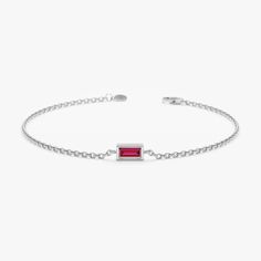 white gold cable chain july birthstone White Gold Ruby Jewelry With Baguette Cut, White Gold Ruby Jewelry Baguette Cut, White Gold Ruby Jewelry In Baguette Cut, White Gold Ruby Baguette Cut Jewelry, Formal White Gold Bracelet With Birthstone, Formal White Gold Birthstone Bracelet, White Gold Ruby Bracelet As Gift, White Gold Ruby Bracelet Gift, White Gold Ruby Bracelet For Gift