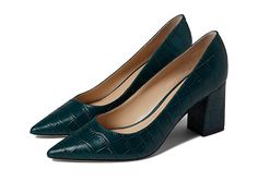 Marc Fisher LTD Zala 12 - Women's Shoes : Dark Green : A stylish, yet simple heel, the Marc Fisher LTD Zala 12 is perfect for the office as well as a night on the town. Leather upper material. Slip-on construction. Pointed toe silhouette. Breathable leather lining. Lightly padded for added comfort. Wrapped block heel. Leather outsole. Imported. Measurements: Heel Height: 2 3 4 in Weight: 9.6 oz Product measurements were taken using size 8, width M. Please note that measurements may vary by size. Green Low Heel Heels With Padded Heel, Green Low Heel Leather Sole Heels, Casual Green Heels With 4-inch Heel, Green Slingback Pumps With 4-inch Heel For Formal Occasions, Green Leather Sandals With 4-inch Heel, Sherman Oaks, Green A, Marc Fisher, Green Shoes