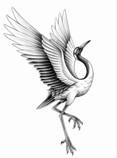 a black and white drawing of a crane