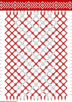 a cross stitch pattern with red and white squares on the bottom, in two rows