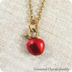 Tiny Red Apple Necklace, Gold Plated Red Apple Charm on a Gold Cable Chain Red Pendant Charm Necklace In Metal, Red Metal Pendant Charm Necklaces, Red Metal Pendant Charm Necklace, Nickel Free Red Metal Charm Necklaces, Nickel-free Red Metal Charm Necklaces, Red Nickel-free Pendant Charm Necklace, Red Nickel-free Charm Necklace For Gift, Ever After High Aesthetic, Apple Jewelry