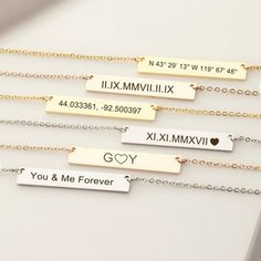 Our beautiful and stunning name necklace is made out of stainless steel and comes in three polished colors; silver, gold, and rose gold. Custom engrave your very own name necklace with the name of your significant other, coordinates of an important location, or a date an anniversary. Nothing can be more special than receiving a gift from someone important and reading the engraving they chose to make you happy. Perfect for Gifting: Anavia Jewelry & Gift products specialize in creating memorable g Engraved Locket, Bar Necklaces, Engraved Bar Necklace, Unique Meaning, Bar Necklace Personalized, Name Pendant, Family Jewellery, Stainless Steel Bar, Initial Pendant Necklace