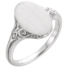 Paisley Scroll Signet Ring, 14K White Gold | applesofgold.com Oval Signet Ring, Silver Diamond Jewelry, Signet Rings, Jewelry Workshop, Gold Signet Ring, Silver Jewels, Skull Earrings, Religious Jewelry, Men's Rings