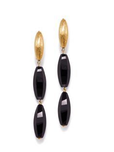 Faceted Onyx Beads dangle beneath Brushed 18K Goldplated Zeppelin 2.5cm x 8mm bead Clipons. Fly high with these dramatically elegant and slim 3 3/4" Drop earrings. Elegant Formal Black Beaded Jewelry, Elegant Formal Jewelry With Black Beads, Elegant Evening Earrings With Dangling Beads, Elegant Black Beaded Jewelry For Formal Occasions, Elegant Black Long Drop Jewelry, Elegant Formal Chandelier Earrings With Dangling Beads, Elegant Evening Chandelier Earrings With Dangling Beads, Elegant Chandelier Earrings With Dangling Beads For Evening, Elegant Black Beaded Evening Jewelry