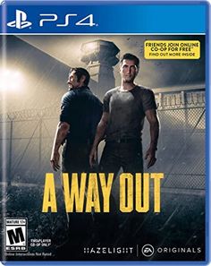 a movie with two men standing next to each other on a blue cover for a playstation game