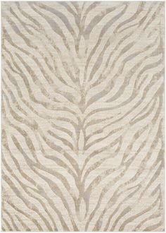 an animal print rug in beige and white with a zebra pattern on the bottom right corner