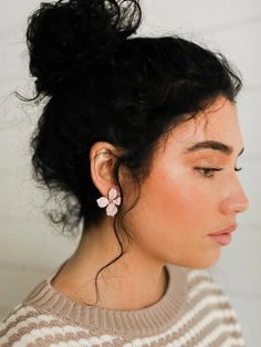 Flower Power Earring (Pink) – Maxwell Earrings Pink, Flower Earrings, Flower Power, Gold Metal, Pearl Earrings, Drop Earrings, Flowers, Pink, Gold